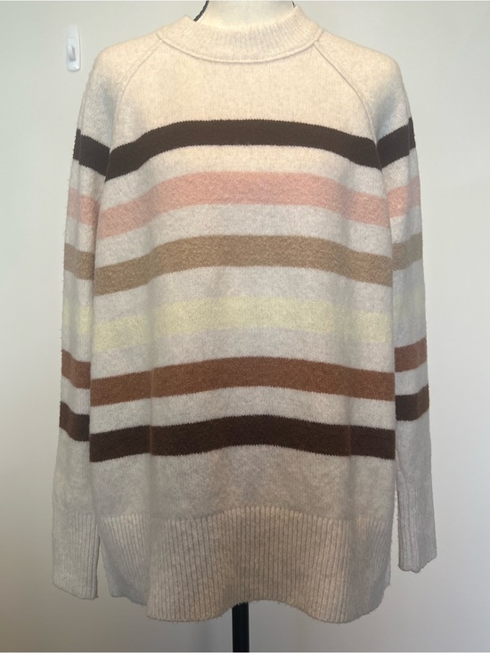 aerie Sweaters - aerie Cream Striped Cowl-Neck Sweater with Pastel Accents | Oversized